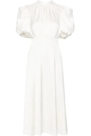 ROTATE Vestido midi satinado con mangas farol
