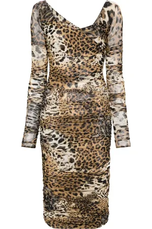 Roberto Cavalli Vestido midi con estampado de leopardo