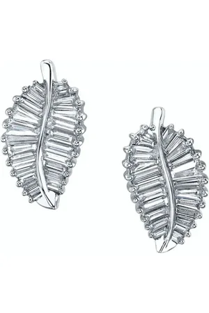 Anita Aretes Palm Leaf en oro blanco de 18kt con diamante