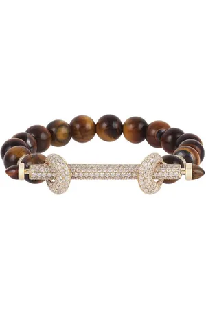 Ananya Pulsera Chakra en oro amarillo de 18kt con ojo de tigre y diamante