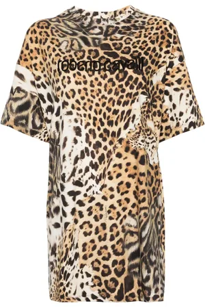 Roberto Cavalli Vestido corto Playera con estampado Jaguar Skin