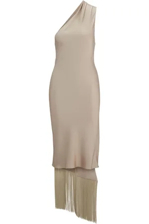 HUGO BOSS Vestido midi con hombro descubierto y flecos