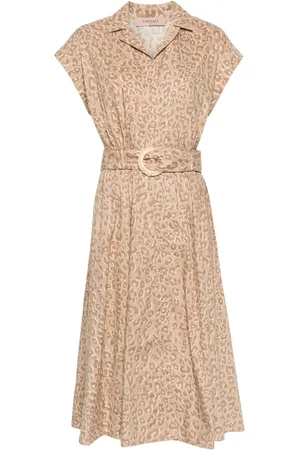 Twin-Set Vestido camisero midi con estampado de leopardo