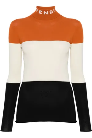Fendi Suéter con diseño color block y logo en intarsia