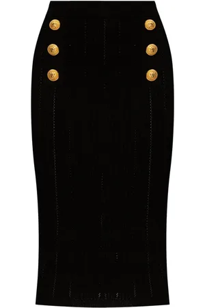 Balmain Falda lápiz de canalé con botones decorativos