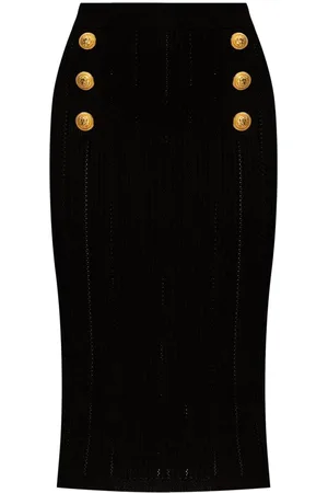Balmain Falda lápiz de canalé con botones decorativos