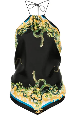 Roberto Cavalli Top con cuello halter y estampado Snake