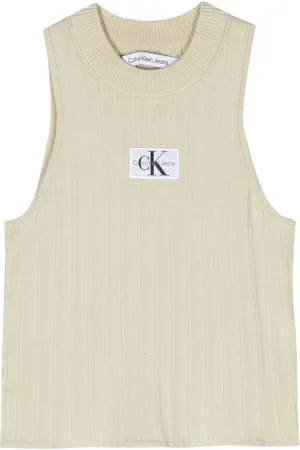 Calvin Klein Top tejido de canalé con parche del logo