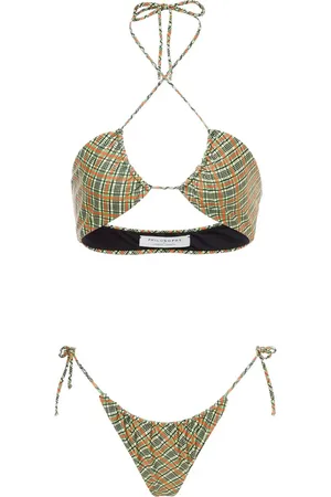 Serafini Top de bikini con estampado de cuadros