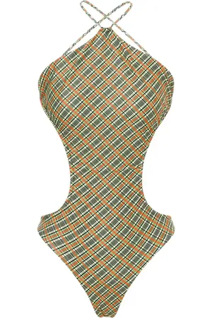 Serafini Traje de baño con abertura y cuadros estampados