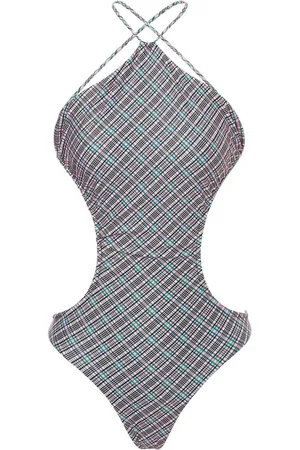 Serafini Traje de baño con abertura y cuadros estampados
