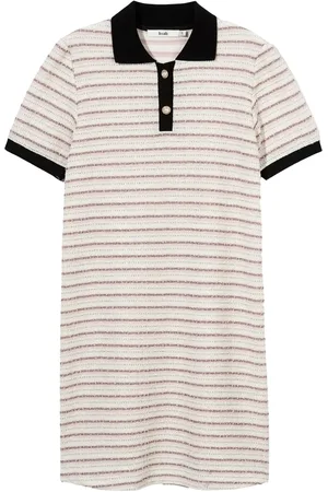 B+AB Vestido corto estilo playera tipo polo con rayas estampadas