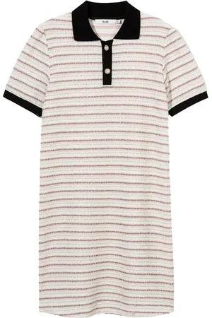 B+AB Vestido corto estilo playera tipo polo con rayas estampadas