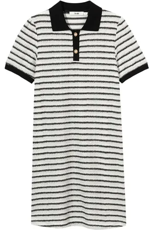 B+AB Vestido corto estilo playera tipo polo con rayas estampadas