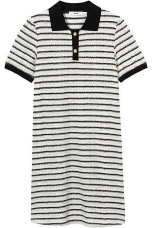 B+AB Vestido corto estilo playera tipo polo con rayas estampadas