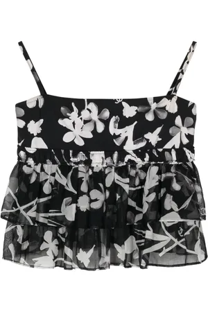 CHANEL Top con volantes y estampado floral 2004