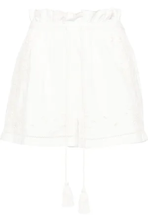 Twin-Set Shorts con cintura paper bag y bordado inglés