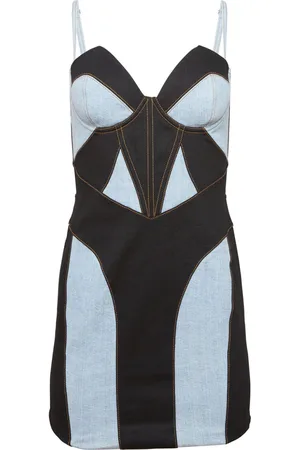 FLEUR DU MAL Vestido estilo bustier de mezclilla con diseño de dos tonos