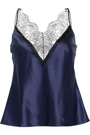 CARINE GILSON Top de pijama de seda con detalles de encaje