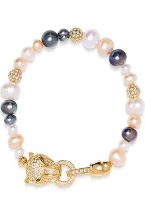 Nialaya Pulsera de perlas con dije de cabeza de pantera