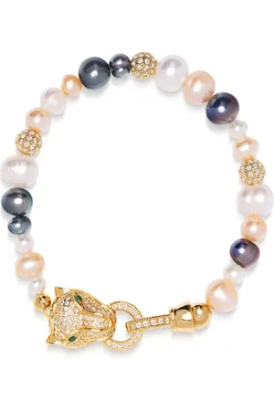 Nialaya Pulsera de perlas con dije de cabeza de pantera