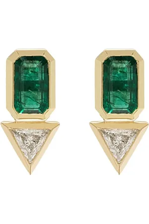 Azlee Aretes en oro amarillo de 18kt con diamantes y esmeralda