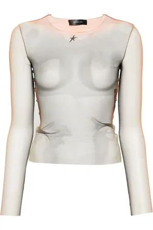 MUGLER Playera de malla manga larga