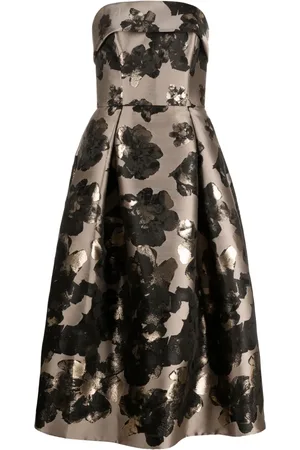 Amsale Vestido midi sin mangas con encaje floral