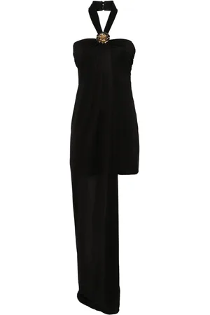 BLUMARINE Vestido drapeado con broche floral