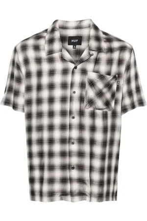 Huf Camisa con cuello cubano y cuadros estampados