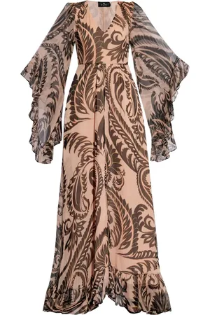 Etro Vestido largo de seda con estampado gráfico