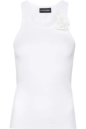 DAVID KOMA Top de tejido fino de canalé con broche foral