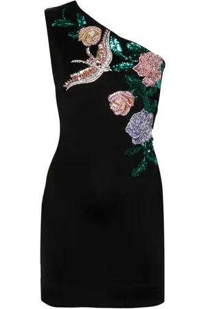 Balmain Vestido corto asimétrico con bordado floral