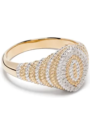 YVONNE LÉON Anillo de sello mini Marquise en oro de 9kt con diamante