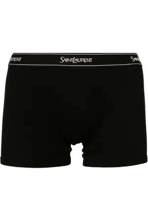 Saint Laurent Bóxer de tejido fino de canalé con logo en la pretina
