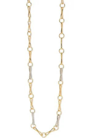 Azlee Collar Circle-Link grande en oro amarillo de 18kt con diamantes