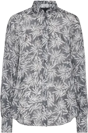 Brunello Cucinelli Camisa de seda con estampado abstracto