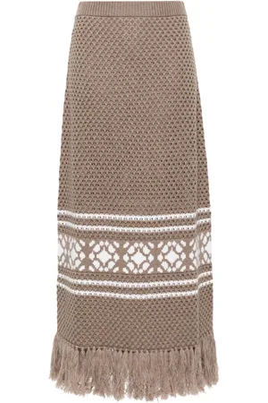 Max Mara Falda tejida en intarsia acampanada larga