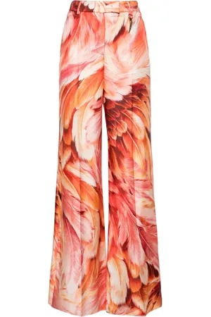 Roberto Cavalli Pantalones anchos con estampado de pluma