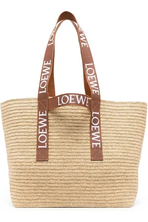 Loewe Tote de rafia con franja del logo