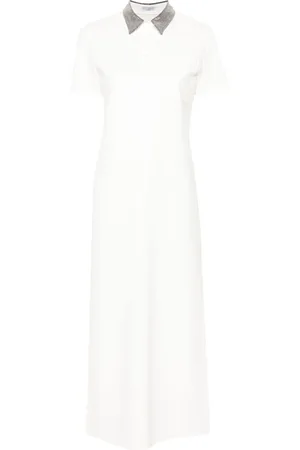 Brunello Cucinelli Vestido estilo playera tipo polo con detalle de cadena Monili