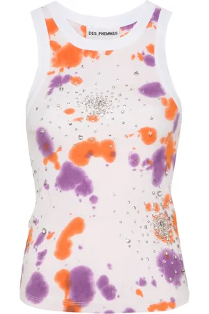 Des Phemmes Top con detalles de cristal y estampado tie-dye