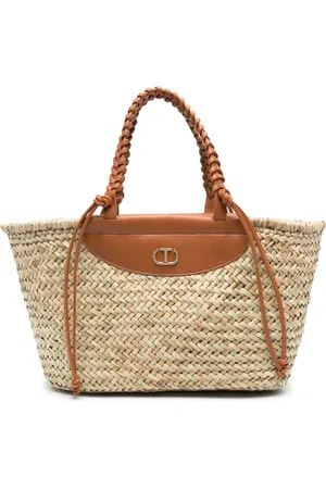 Twin-Set Tote entretejida con placa del logo