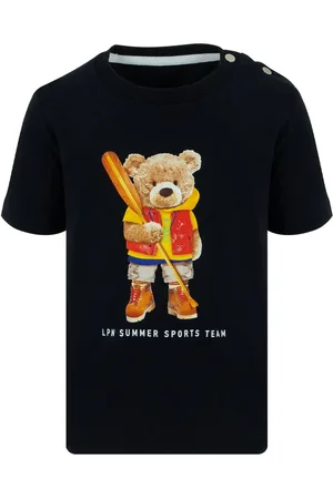 Lapin House Playera con botones y oso estampado