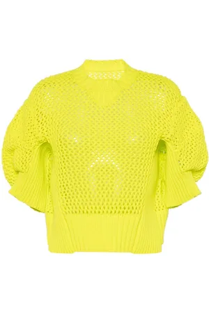 SACAI Top tejido de crochet con mangas farol