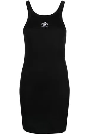 Fendi Vestido corto de canalé con logo bordado