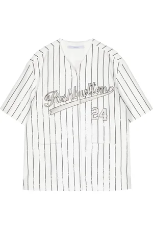 pushBUTTON Playera con logo estampado y motivo de rayas