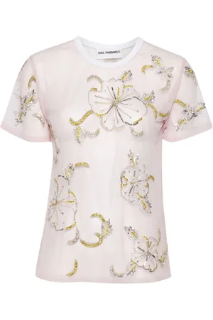 Des Phemmes Playera con bordado de flor de jamaica
