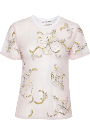 Des Phemmes Playera con bordado de flor de jamaica