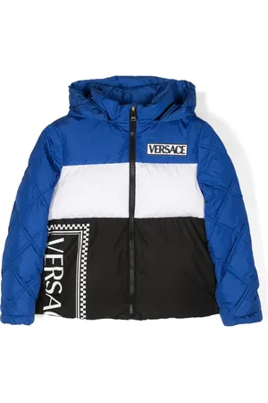 VERSACE Chamarra capitonada con logo estampado